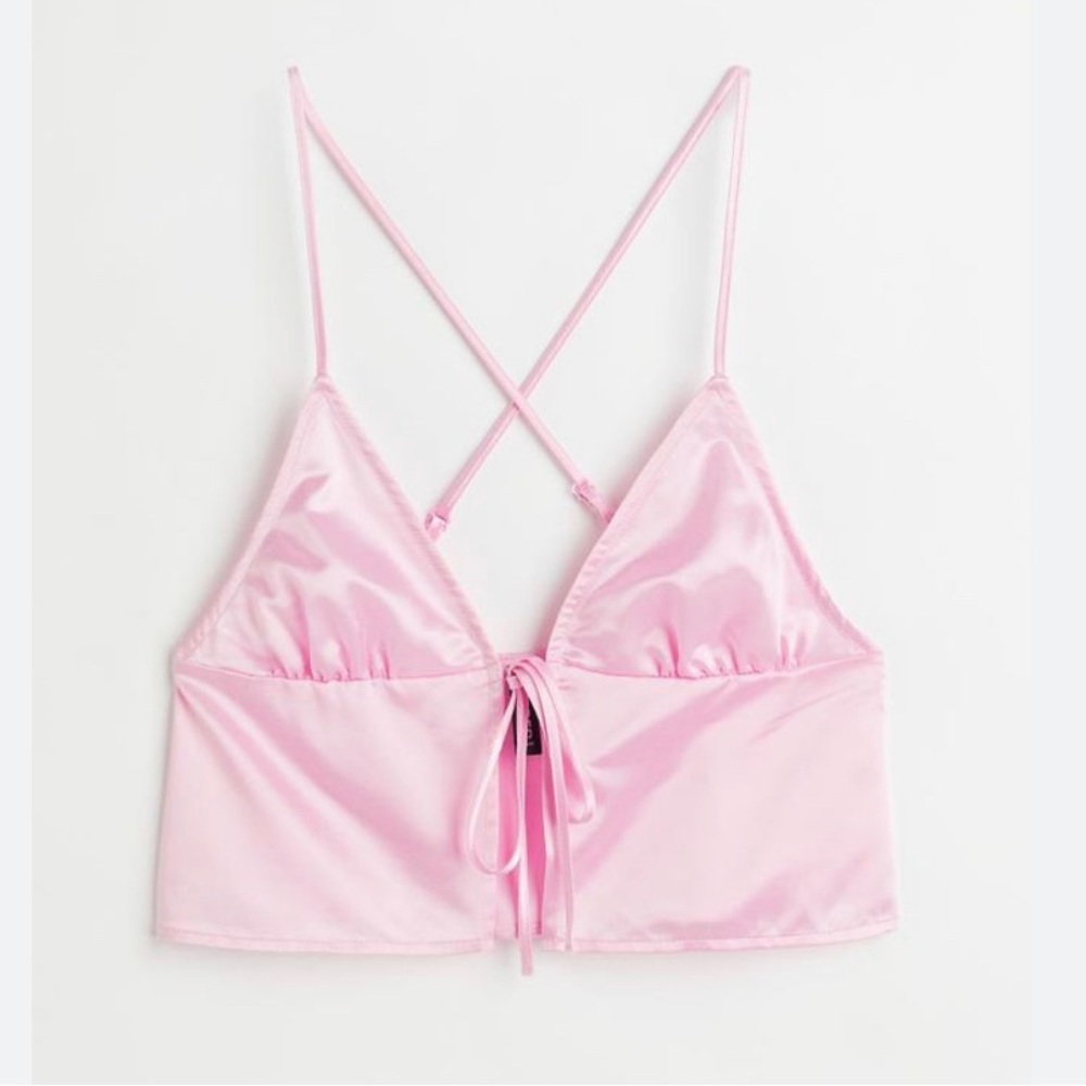 Satin Pink Front Tie Top